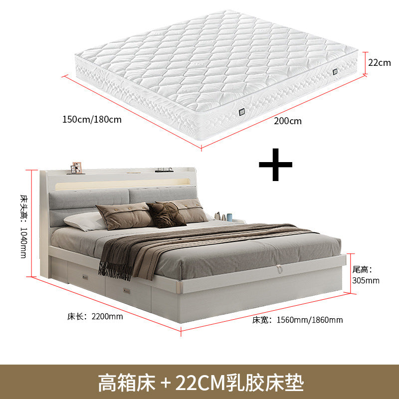 Custom Fabric Bed1.5Small Apartment Master Bedroom Soft Pack Technology Fabric Double Bed Simple Solid Wood Storage Bed Organizer