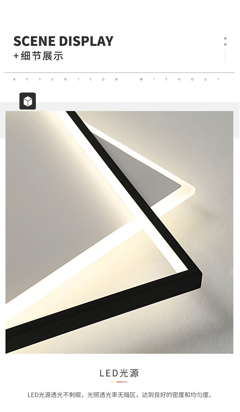 Nordic Living Room Lamp Rectangular Household Elegant Ceiling Lamp led Master Bedroom Lamp Iron Art Room Lamp Zhongshan Lighting