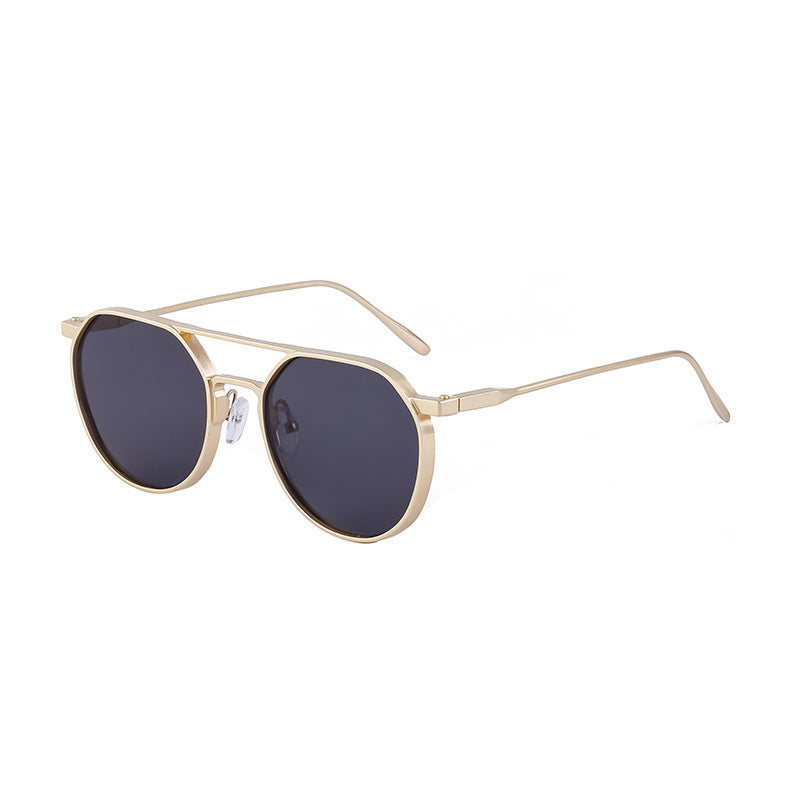 New Retro Oval Frame Glasses Metal Double Bridge Pilot Sunglasses Men's High-end Driving Sun Protection Sunglasses