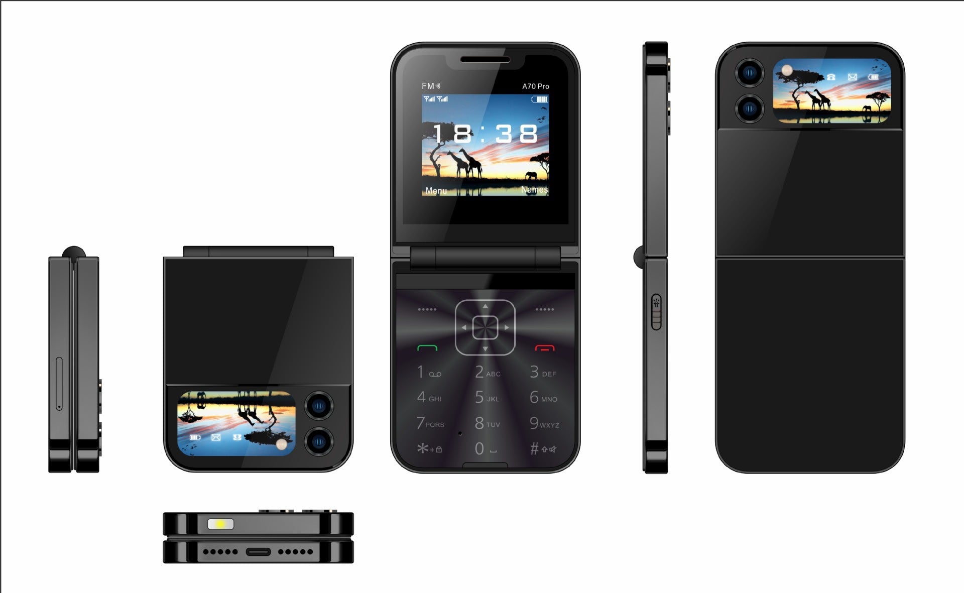 A70pro Flip Phone Mini Feature Phone Foldable Phone with Buttons2G Foreign Language Multi-Language