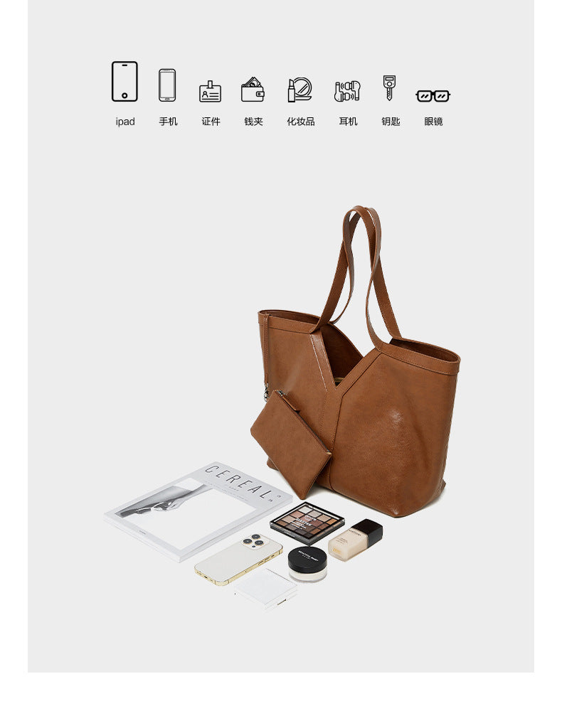 Minimalist Korean Style Tote Bag Shoulder Bag Versatile Large Capacity Women's Bag Underarm Bag Light Luxury Fashion Handbag Cowhide