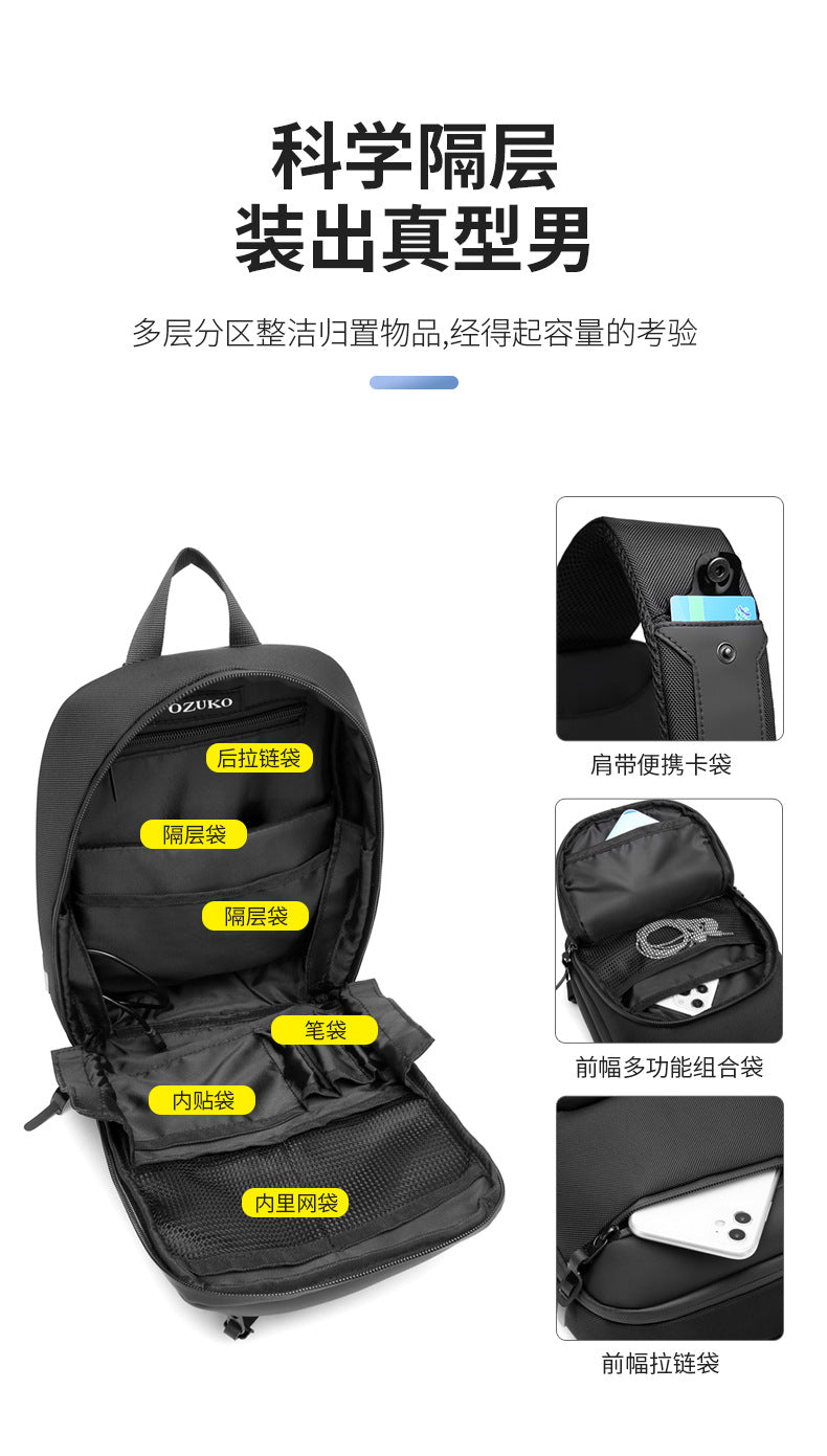 ozuko New Oxford Cloth Chest Bag Outdoor Men's Shoulder Bag Casual Waterproof Men's Bag Single Shoulder Crossbody Bag