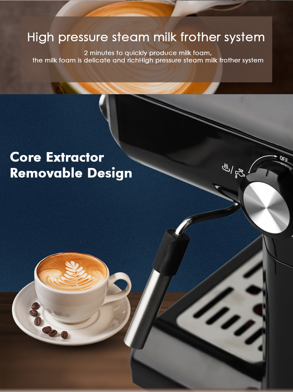 European Standard  Italian Coffee Machine for Home Use, Small Semi-Automatic High-Pressure Steam Milk Frother for Office R104