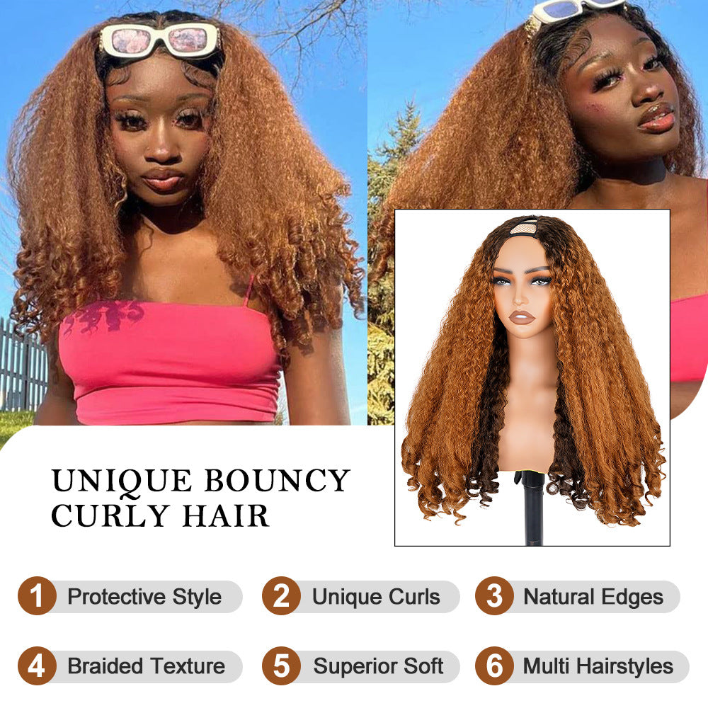 Ombre Brown V part Afro Wig with Different Color Cross-Border African Roll