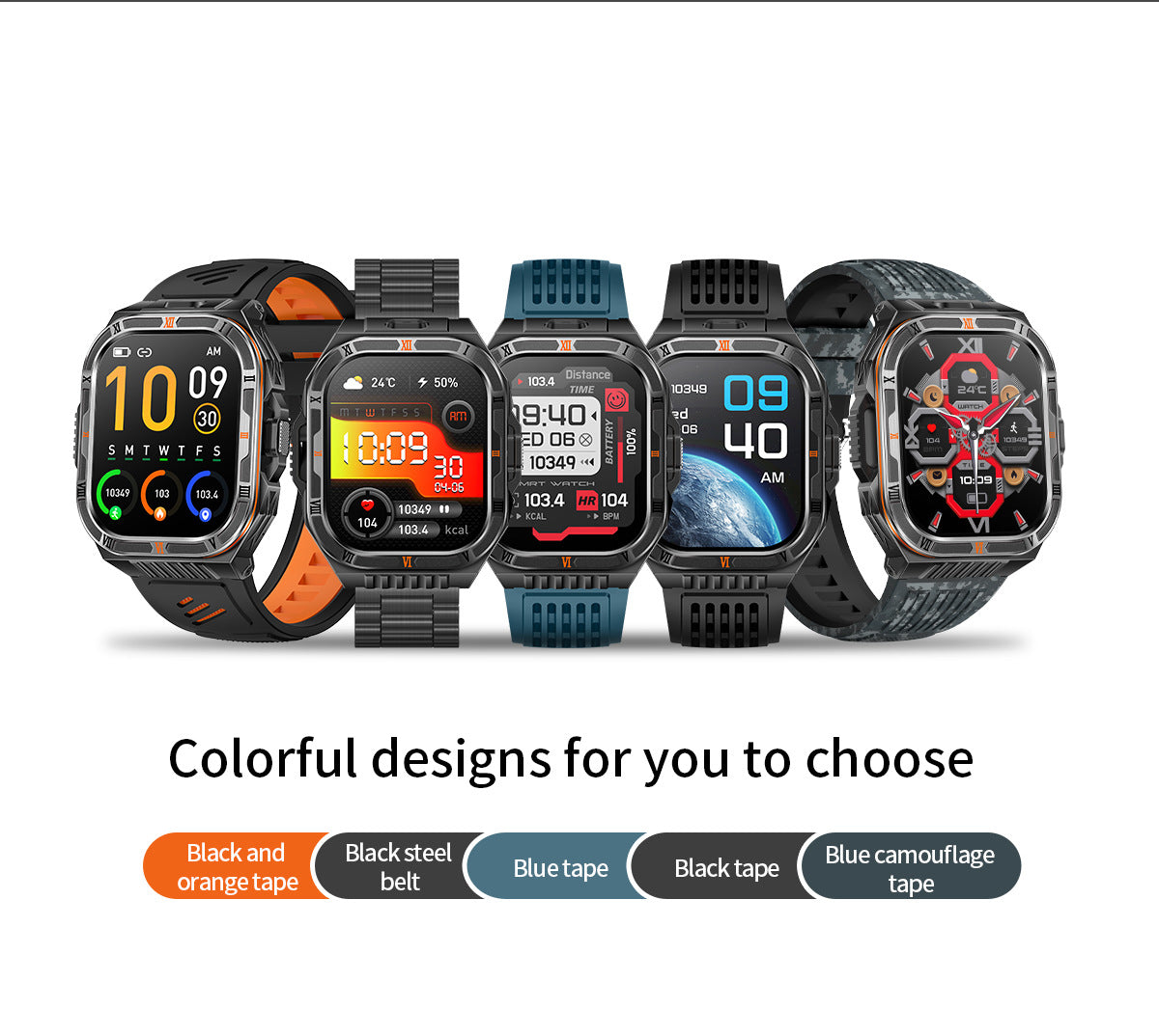 HT38Smart Watch Bluetooth Call Heart Rate Pedometer Sleep Flashlight Deep Waterproof Large Battery Three-Proof Sports