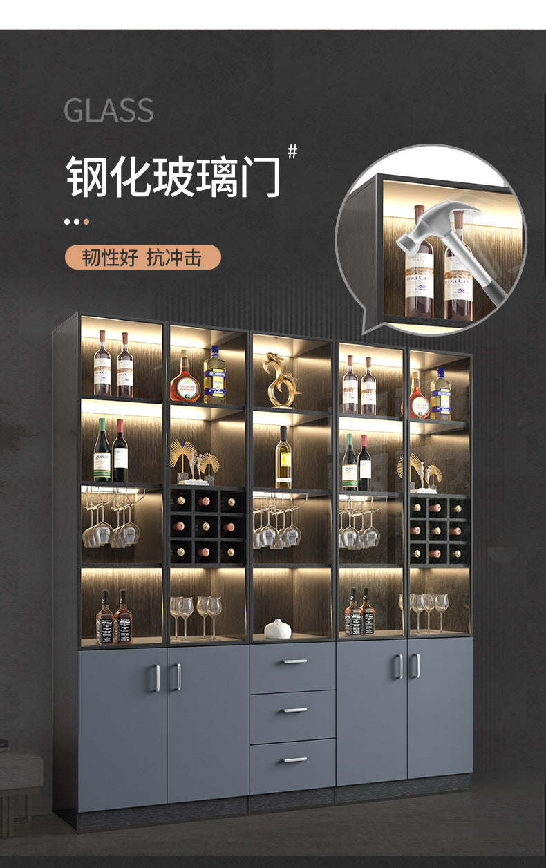 Glass Wine Cabinet for Living Room, Wall-Mounted, Modern Minimalist, Light Luxury, Double-Door Wine Cabinet, Home Dining Side Cabinet, High-End Display Storage Cabinet