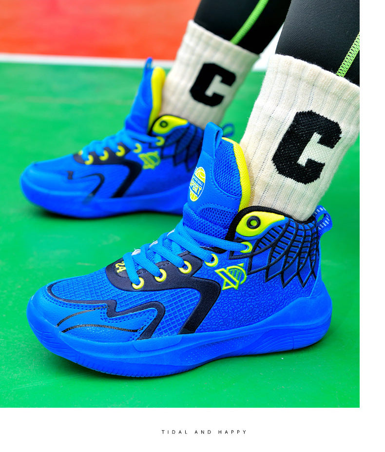 Children's Shoes Breathable Mesh Water-Resistant Sports Shoes for Teenagers Wear-Resistant Shock-Absorbing Non-Slip Professional Training Basketball Shoes