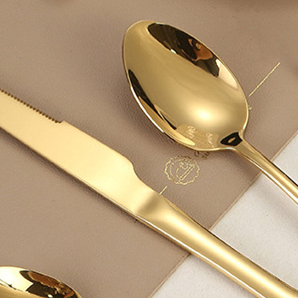 304Stainless Steel Western Cutlery Set with Rings, Steak Knife, Fork, Spoon, European Style Hanging Hole Tea Spoon with Tail Set