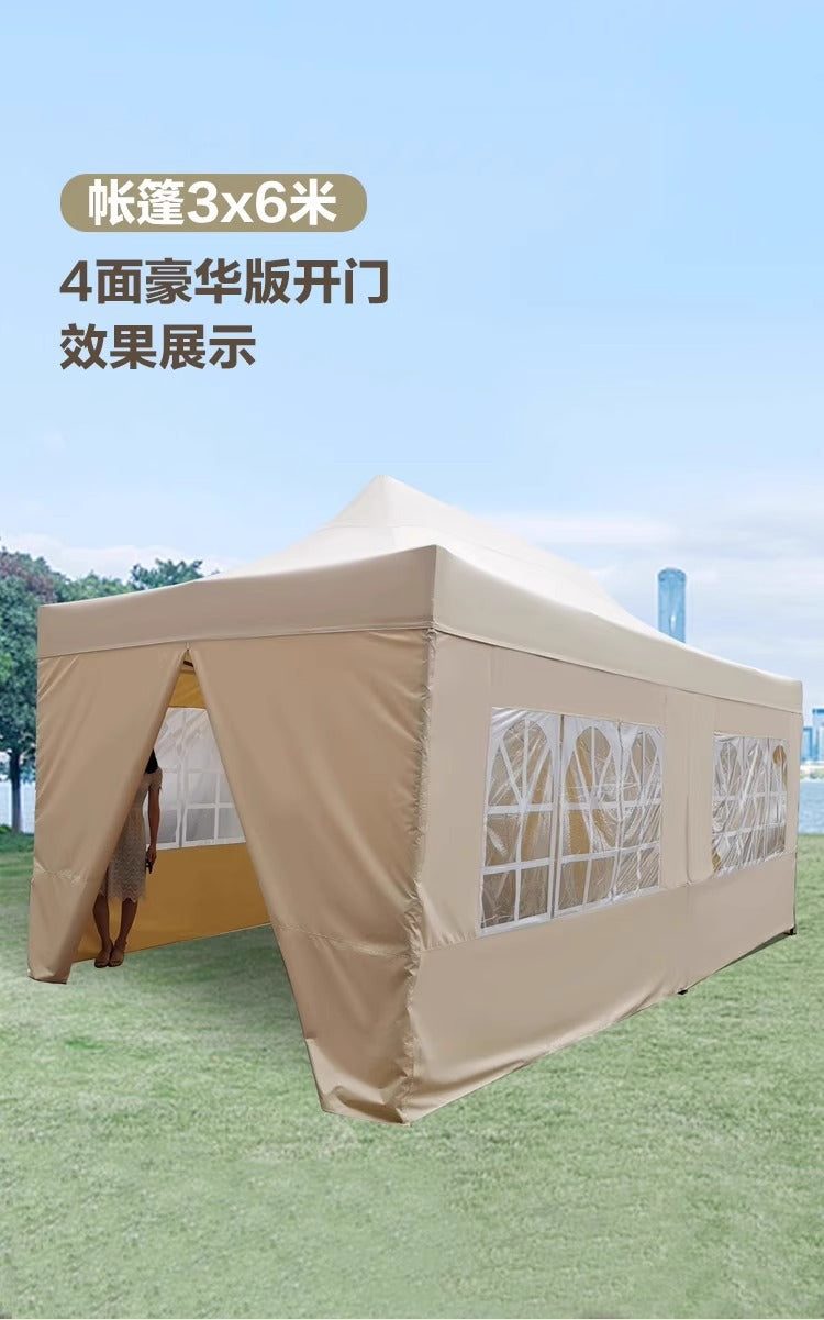 Four-Corner Tent Cover Night Market Stall Khaki Transparent Rain Cover Outdoor Thickened Zipper Version Winter Rainproof Enclosure