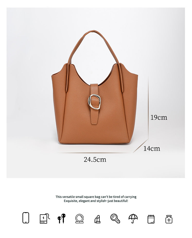 Genuine Leather2024New Summer Trend Commuter Handheld Basket Bag for Women, Niche Versatile Shoulder Crossbody Bag