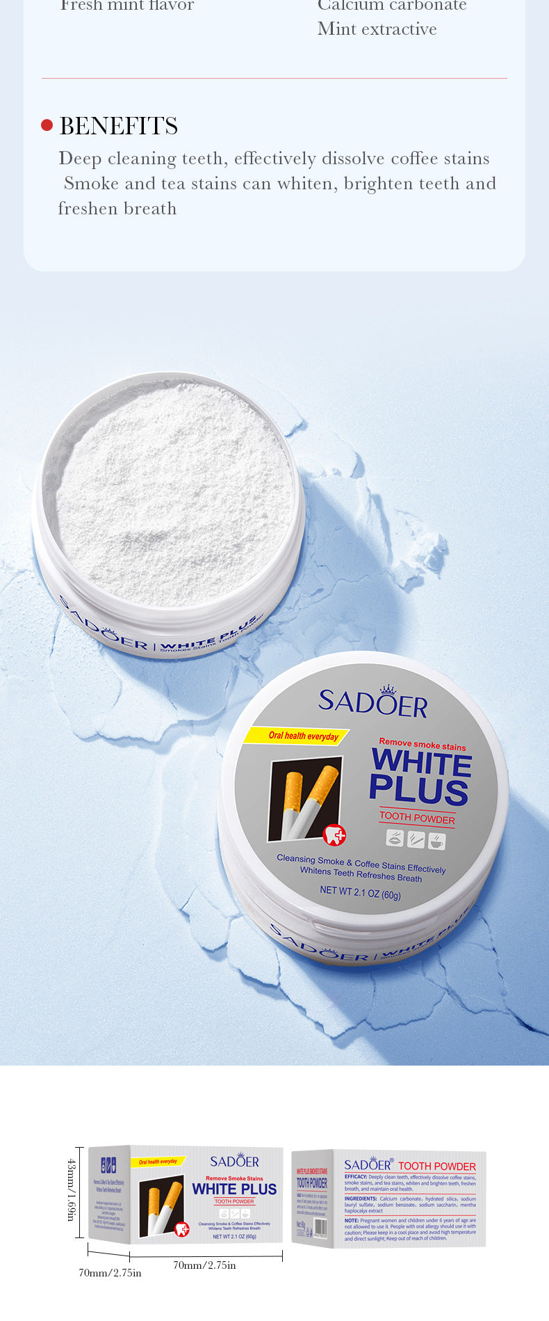 All English Tooth Powder60g SADOER Remove Tobacco Stains, Whiten Teeth, Clean Tartar, Strengthen Teeth Toothpaste  Wholesale