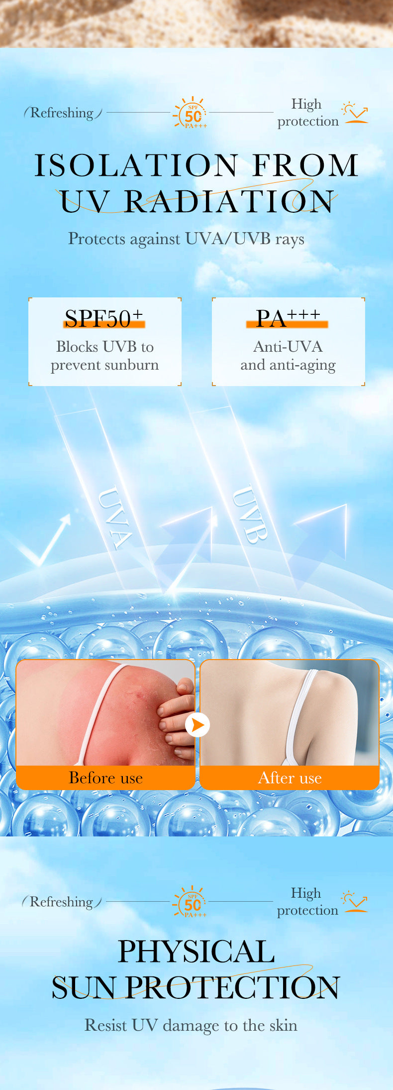 Full English Rice Puree Sunscreen40g BIOAOUA Sunscreen Isolation Cream Sunscreen  Foreign Trade Wholesale