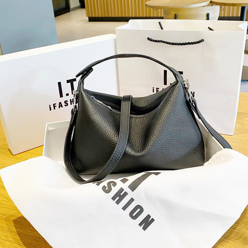 Women's Genuine Leather Bag2025New Style Lunch Box Bento Boston Bag Top Layer Cowhide Crossbody Niche Single Shoulder Crossbody