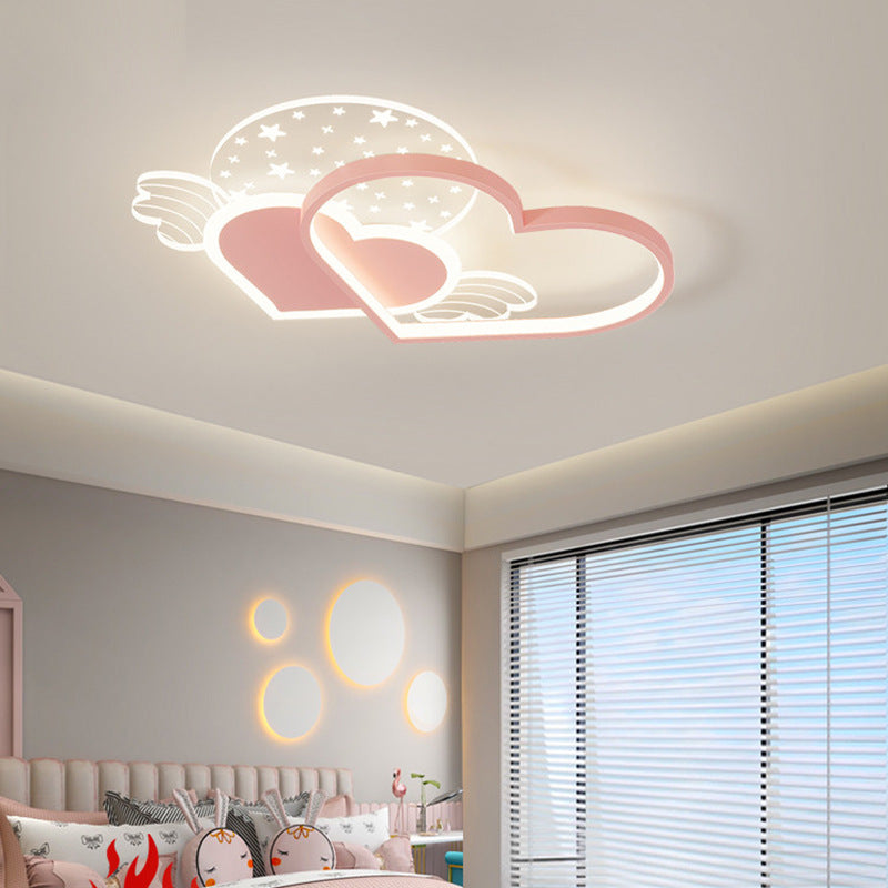 Cozy Eye Protection Bedroom Lamp led Simple Ceiling Light for Boys and Girls Princess Room Bedroom Creative Double Heart Lamp