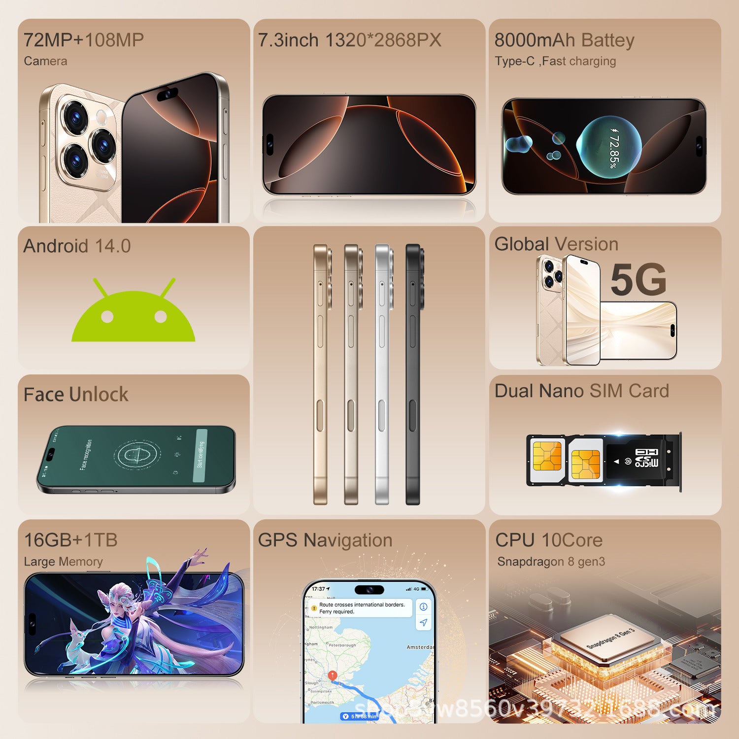 Hot selling product A16 ProMax Android Smartphone16+1T Factory Direct Sales Mobile Phones