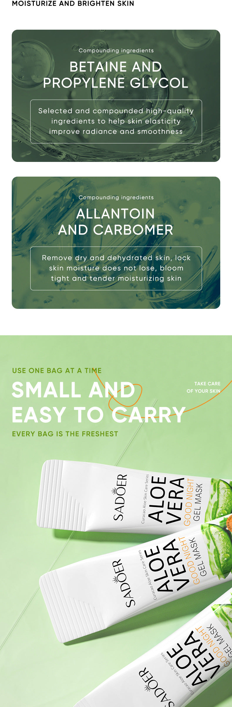 Aloe Vera Good Night Freeze Mask Strip Pack SADOER Sleeping Mask No-Rinse Apply-On Cross-Border Foreign Trade Wholesale