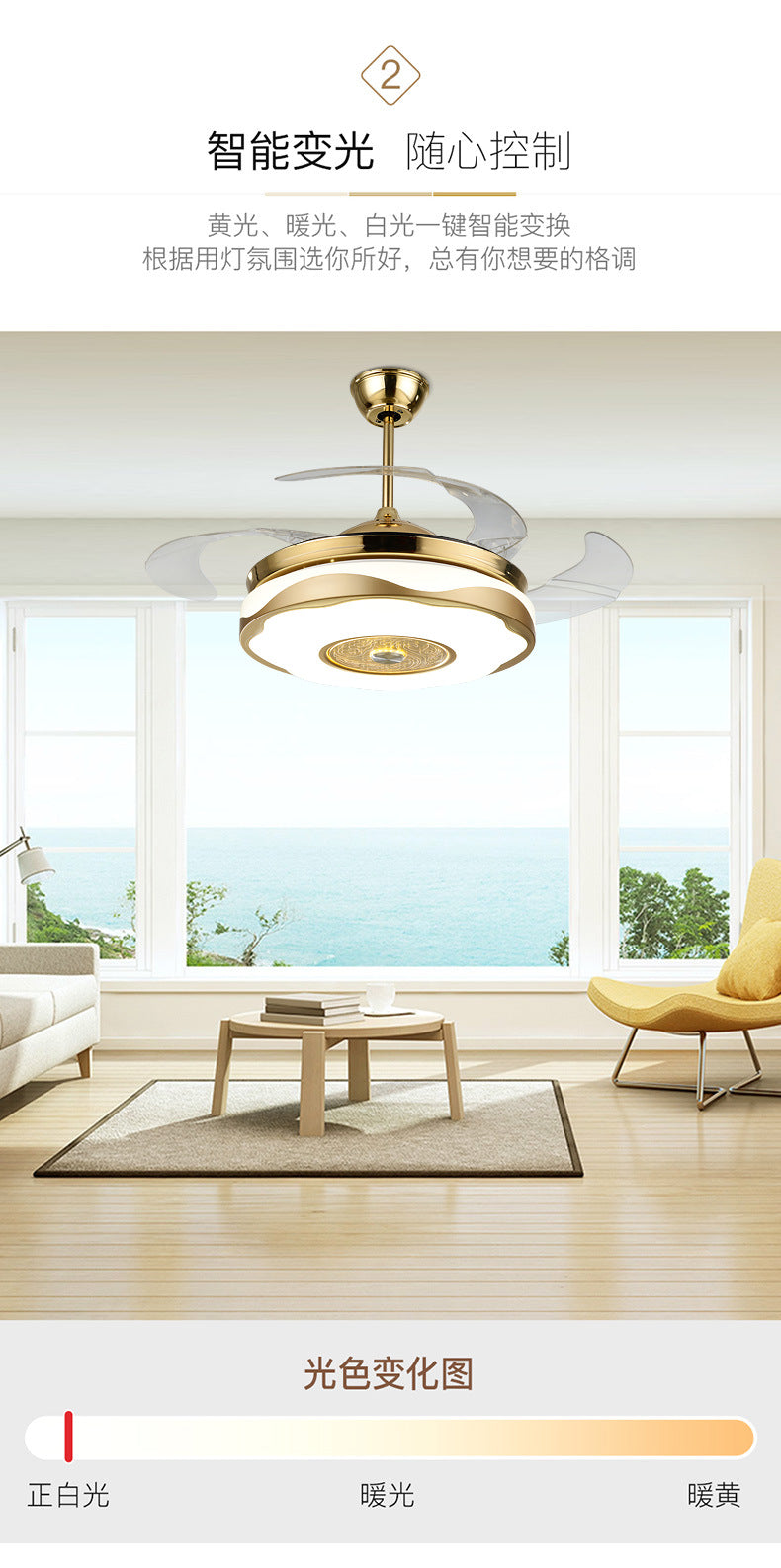 Living Room Ceiling Fan with Strong Wind Power Invisible Household Ceiling Fan Light for Bedroom and Dining Room, Integrated Fan Light with Light, Electric Fan Ceiling Light