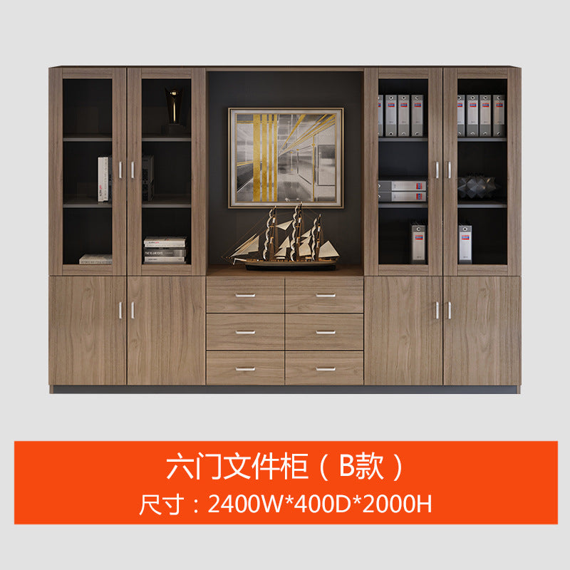 Wooden File Cabinet Office Bookshelf Boss Desk Background Cabinet Drawer-Type Office Document Cabinet Glass Door High Cabinet