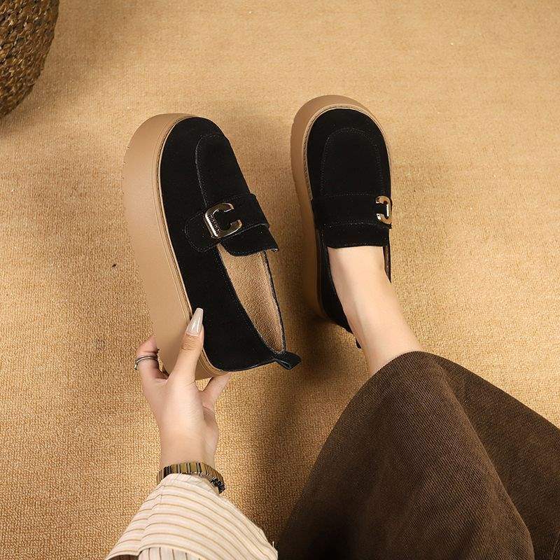 Women's Thick-Soled Birkenstock Shoes2025New Spring Retro Slip-On Lazy Casual Loafers Warm Birkenstock Single Shoes