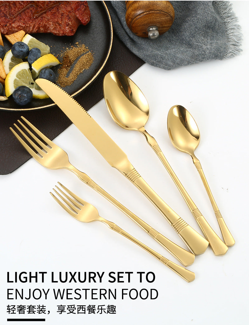 Stainless Steel Cutlery Western Steak Knife and Fork6Restaurant Crown Knife, Fork, and Spoon for One Person24Piece Suit