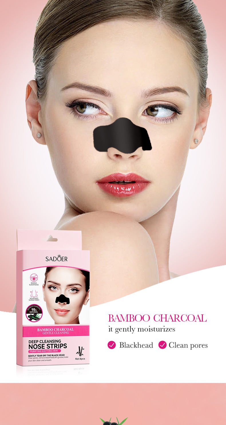 Full English Bamboo Charcoal Women's Nose Strips SADOER Deep Cleansing Blackhead Removal Nose Strips  Wholesale