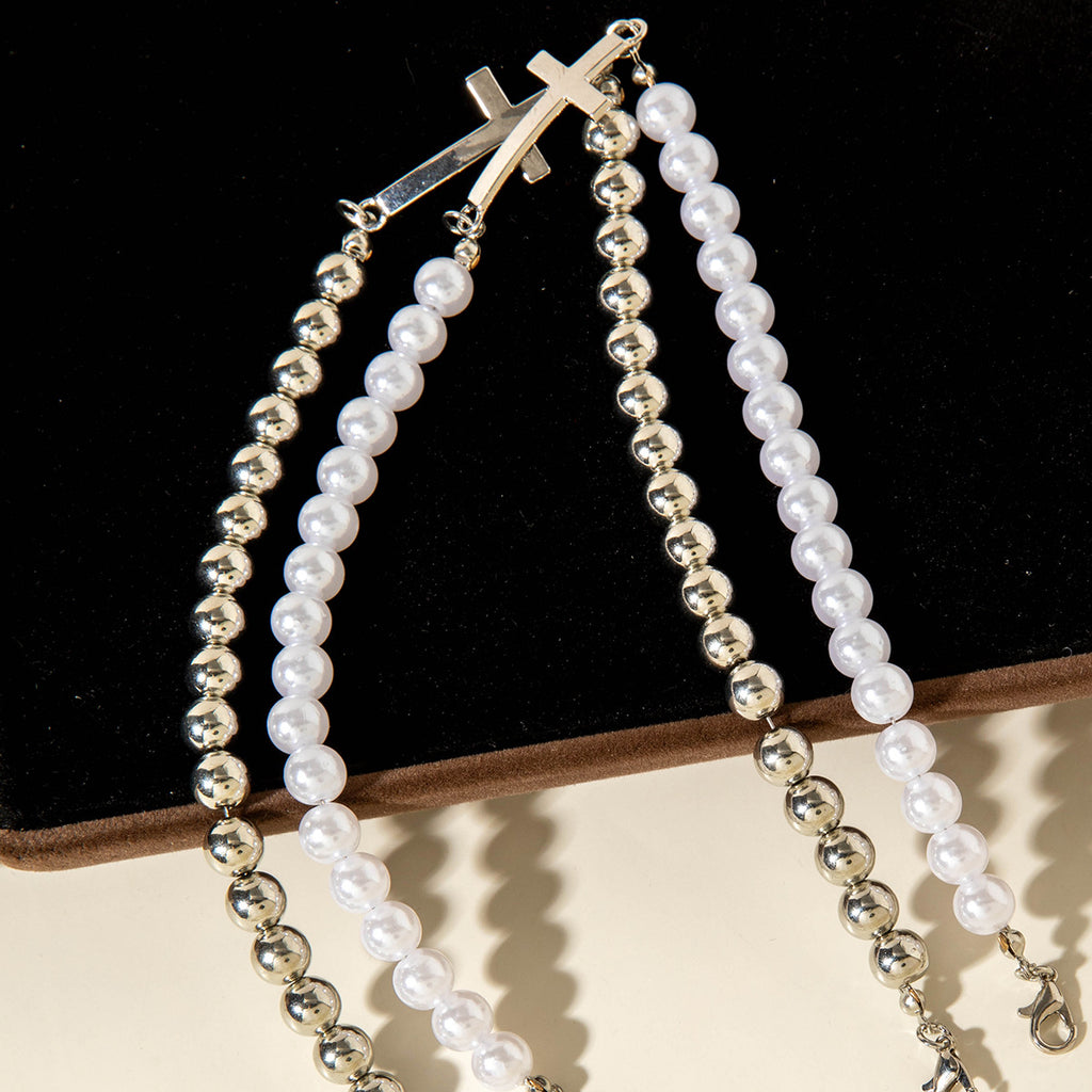 European and American Ornament  Simple Versatile Japanese and Korean Fresh Style Beaded Sugar Cube Round Bead Pearl Necklace Wholesale