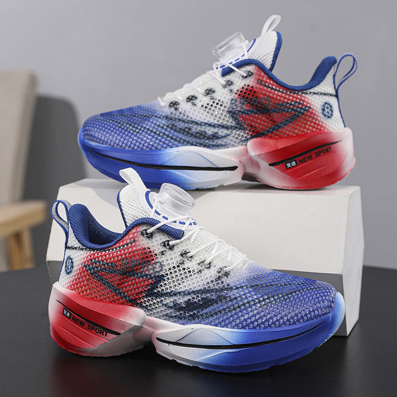 Red Rabbit Breathable Mesh Children's Rotating Buckle Trendy Shoes Boys' Non-Slip Wear-Resistant Sports Shoes Girls' Casual Mesh Running Shoes
