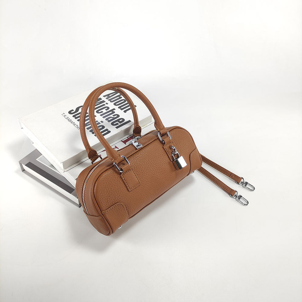 Niche Genuine Leather Women's Boston Handbag2025New Simple Fresh Pillow Bag Versatile Shoulder Crossbody Bag