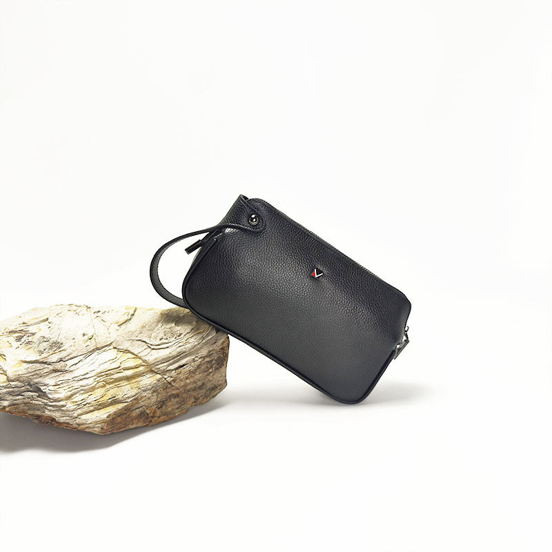 Fingerprint Lock Clutch Wrist Strap Handheld Bag for Phone Men's Business Genuine Leather Handbag Portable Fingerprint Unlock