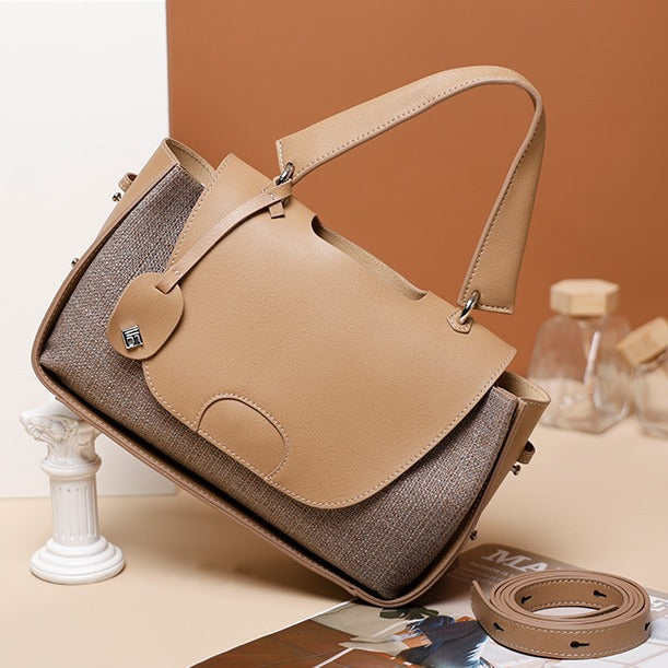 French-style Light Luxury New Niche Design Cowhide Stitching Handbag2024Crossbody Retro Small Square Bag