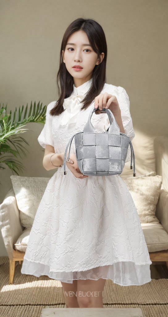 New Chinese Style Handmade Bucket Bag Woven Design Basket Handbag New Mini Crossbody Bag for Women