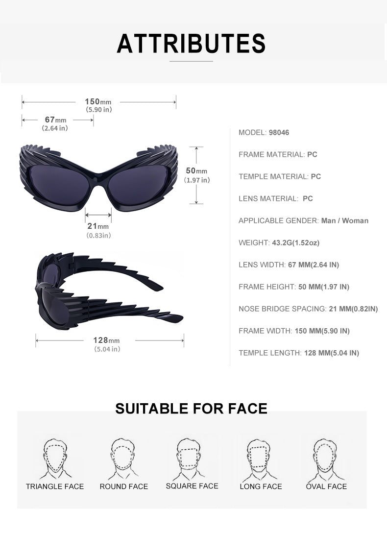 Europe and America Y2K Millennium Windproof Sunglasses for Women Trendy Personality Irregular Shape Sun Protection Sunglasses for Men Cycling Sports Glasses