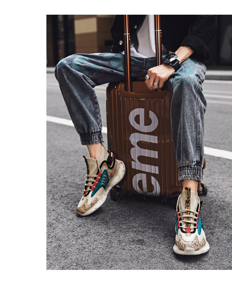 2025New National Fashion Casual Shoes Breathable Mesh Patchwork Men's Shoes Thick Sole Height Increasing Non-Slip Wear-Resistant Sports Shoes