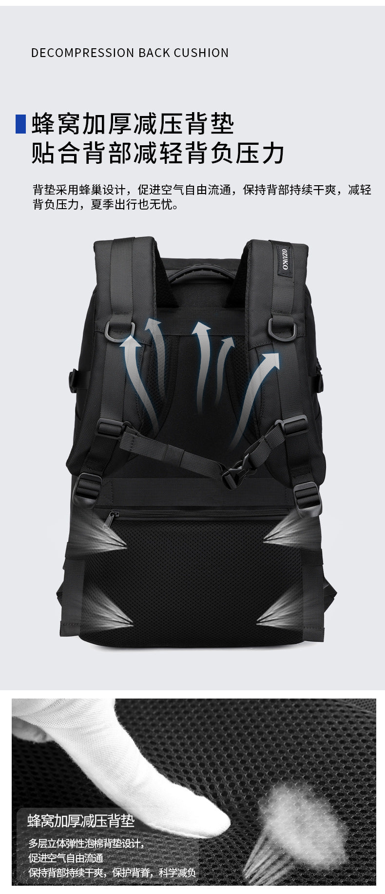 ozuko Casual Backpack Men's Computer Backpack Waterproof Oxford Cloth Large Capacity Commuting Travel School Bag