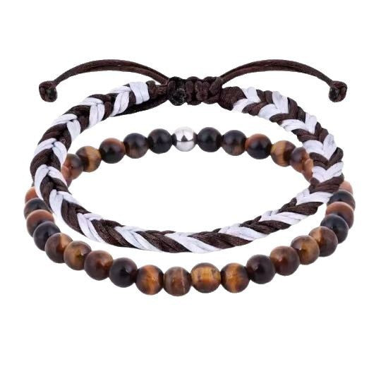 Hand-woven Tiger Eye Bracelet Natural Stone Beaded Stretch Bracelet Pink Quartz Lapis Lazuli Volcanic Matte Woven Bracelet