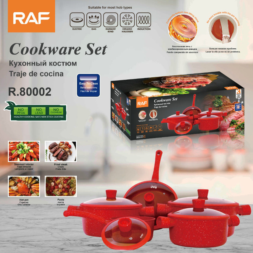 RAF Hot Sale Non-Stick Pan Ceramic Coating Inside and Out Flat Bottom Cooking Pan Universal Stove Cookware Set Ten-Piece Set