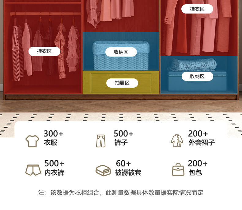 Solid Wood Wardrobe One Door to the Top Walnut Color Solid Wood Cabinet Double Door Segmented Storage Wardrobe Oak Wardrobe