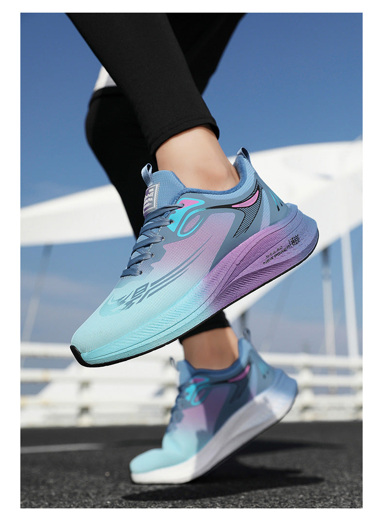 2025Winter New Leather Waterproof Couple Sports Shoes Popcorn Carbon Plate Fleece Lined Thickened Soft Sole Running Shoes