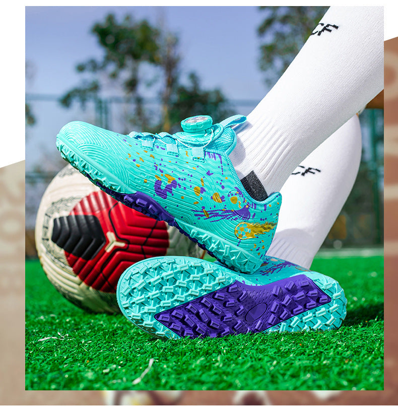 Rotating Button New Children's Soccer Shoes Girls' Spike Training Shoes Girls' Elementary School Sneakers Sports Shoes