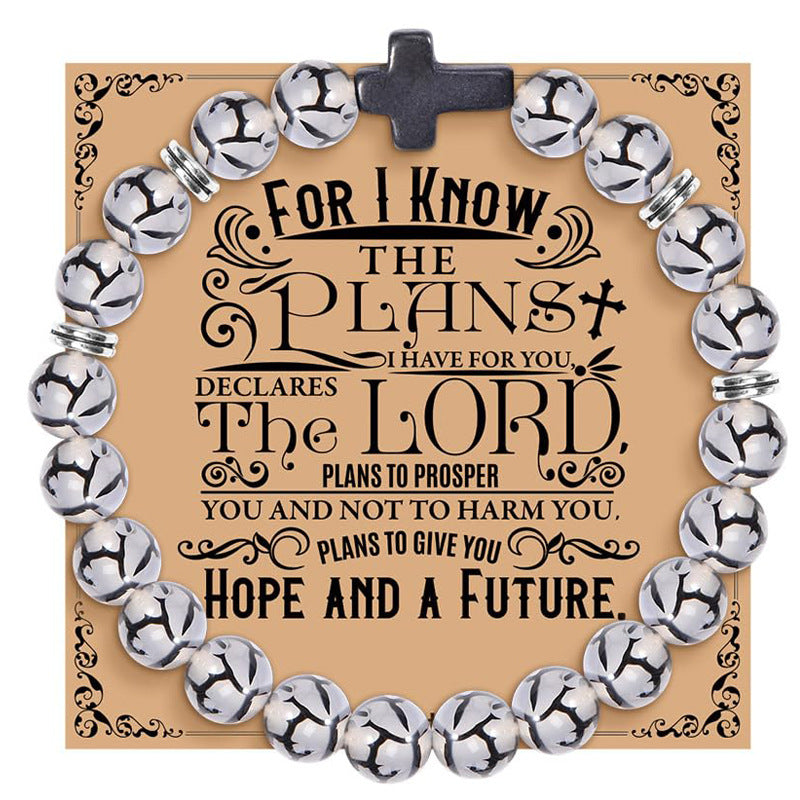 Dragon Pattern Stone Bracelet8mm Beaded Cross Gift Bracelet Natural Tiger Eye Volcanic Stone Faith Cross Bracelet