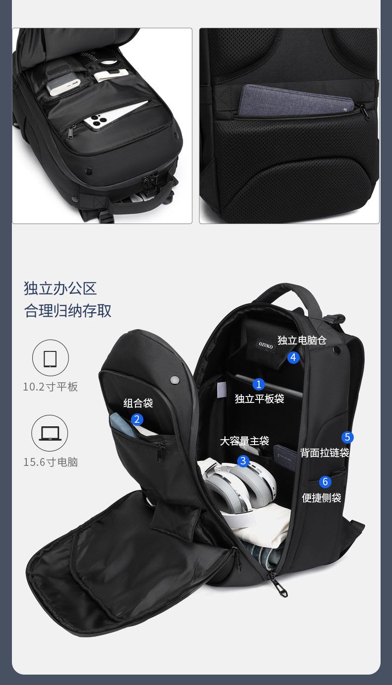 OZUKO Business Backpack for Men, Double Shoulder Laptop Bag, Waterproof, Large Capacity, Commuter School Bag, College Student Trendy Brand, High-End Feel