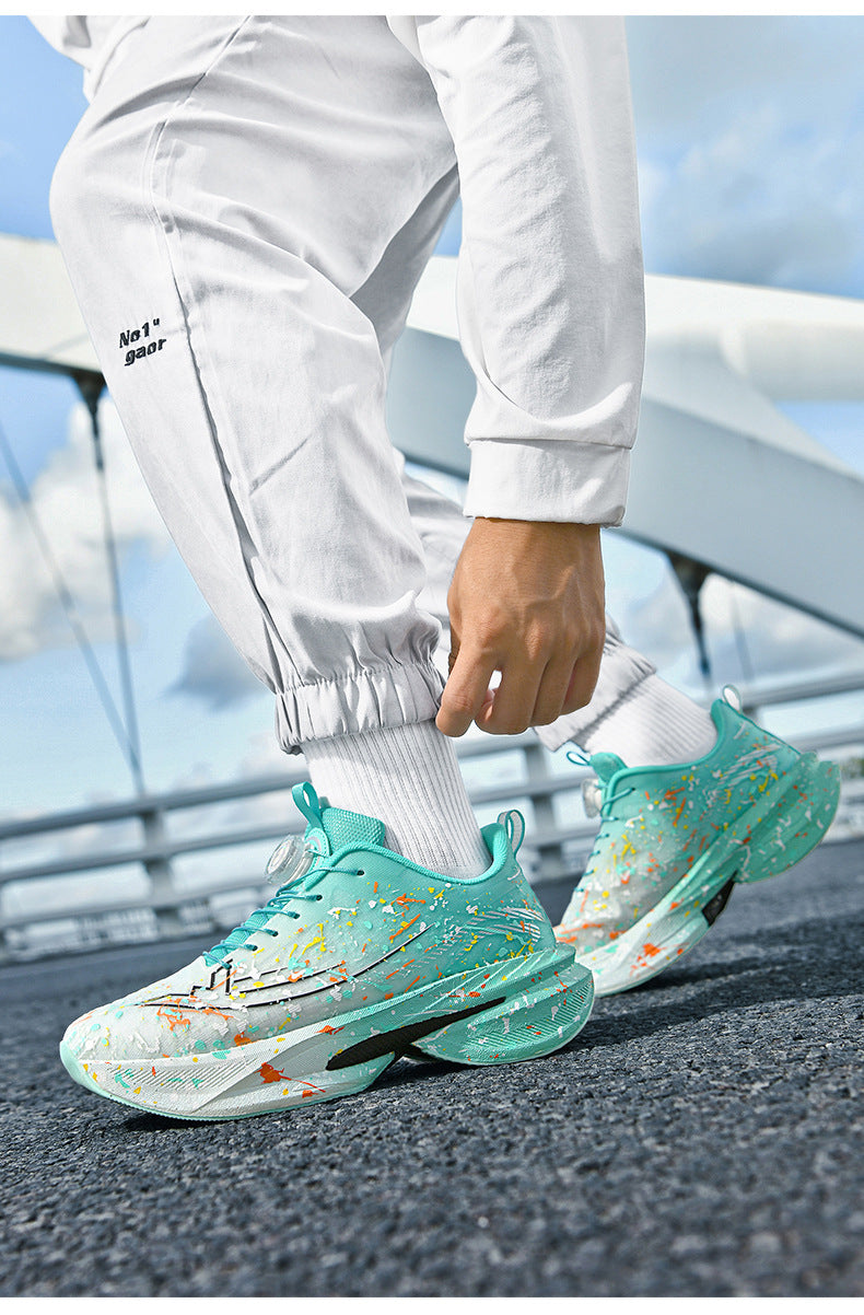 2025Four Seasons New Casual Couple's Real Explosive Carbon Plate Rotating Buckle Running Shoes Youth Graffiti Fashion Sports Shoes