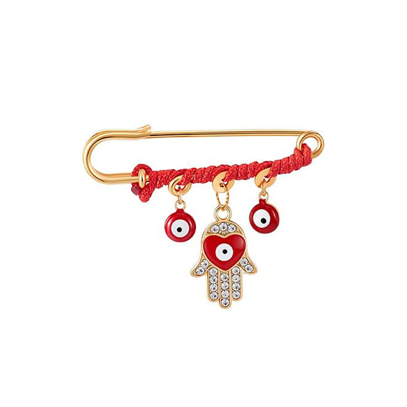 Devil's Eye Brooch for Women Simple Palm Pin Creative Eye Cross Pendant Blue Eye Heart Brooch