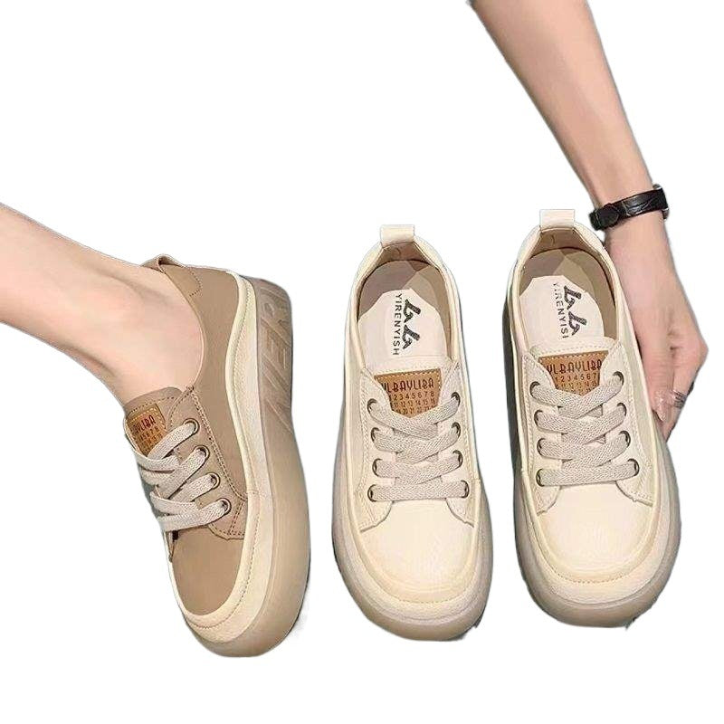 2025Autumn New Fashion Versatile Soft Sole Soft Surface Lace-up Casual White Shoes Slip-on Thick Sole Women's Single Shoes