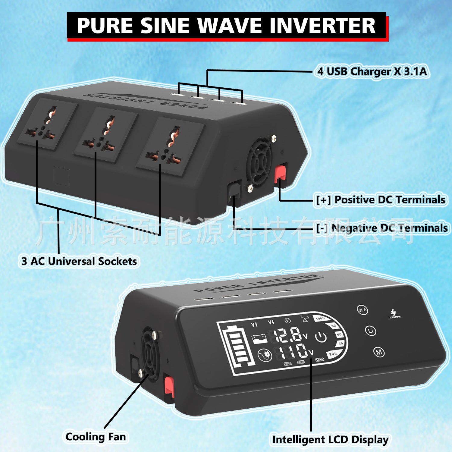 1000W Pure Sine Wave Inverter12V Turn110V Amazon eBay New product with smart touchscreen display