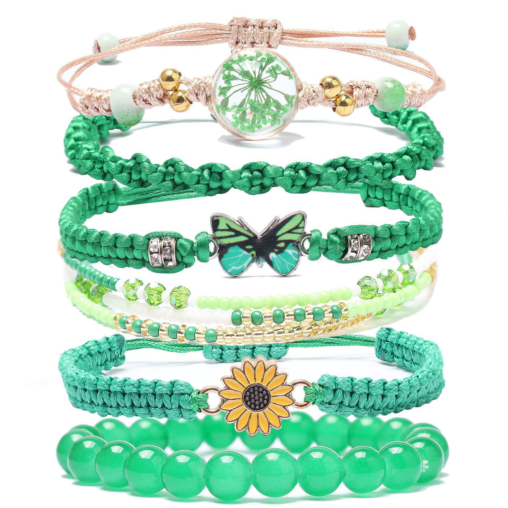 Sunflower Daisy Bracelet Adjustable Winding Rice Beads Forest Style Bracelet Women's Double Ring Butterfly Handwoven Bracelet