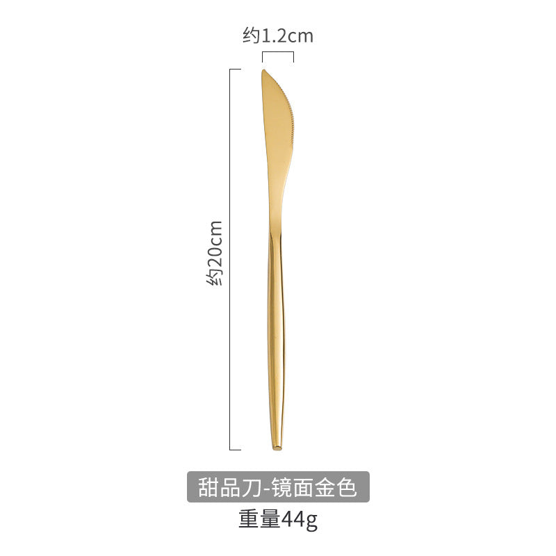 Portuguese Tableware304Glossy Round Handle Main Dinner Knife Fork Spoon Thick Mirror Dessert Spoon Fruit Fork Ice Spoon