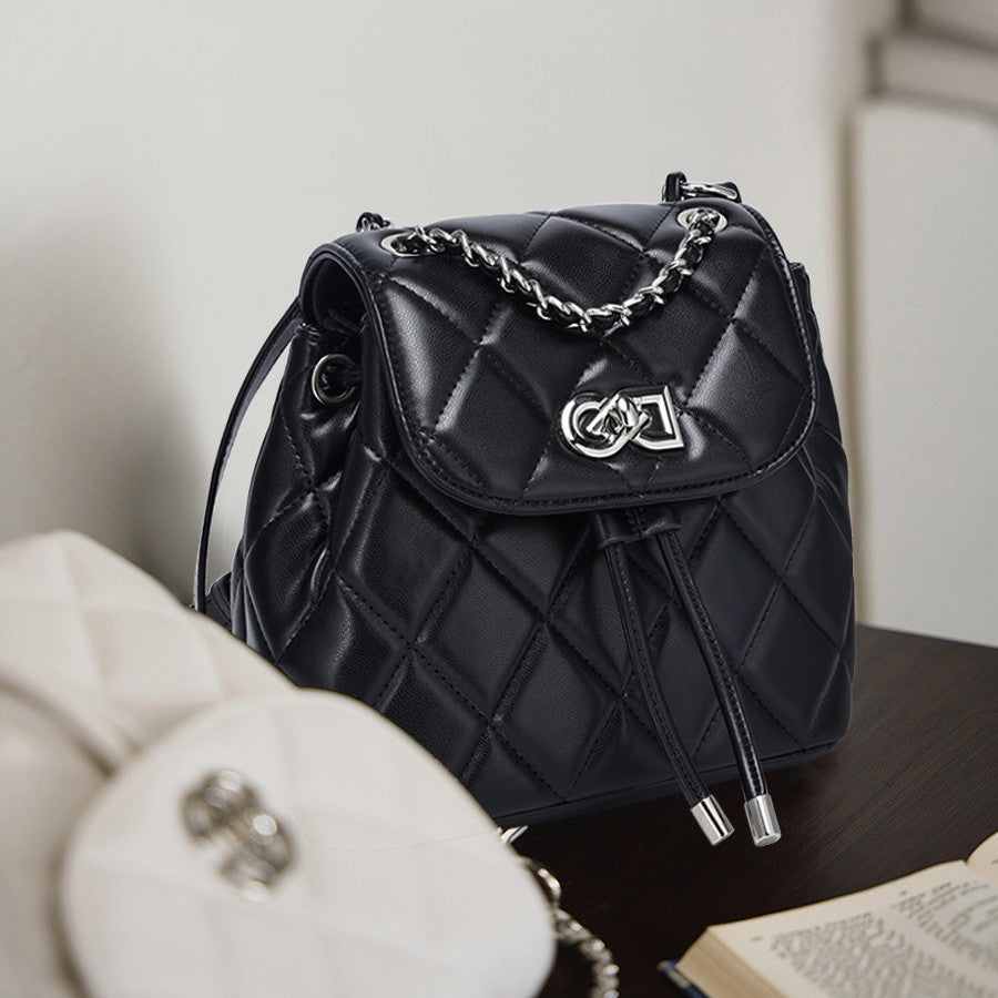 Classic Style Rhombus Chain Backpack College Style Minority Fashion Women's Bag Korean Style Western Style Tote Backpack