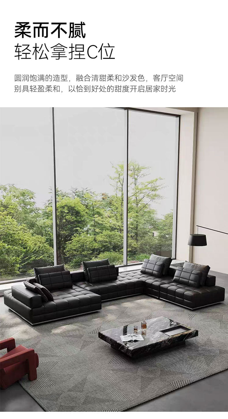 Lawrence Genuine Leather Sofa Italian Minimalist Style for Small and Large Apartments, Villas, and Clients, Corner Sofa, Modern Straight Row Leather Sofa Shipping and tax not included