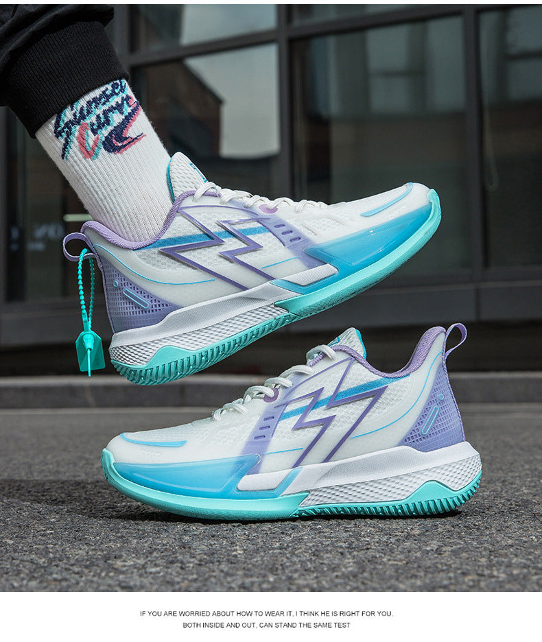 Men and Women Couple Shoes Korean Version Trendy Mesh Breathable Basketball Shoes Fashionable Night Glow Wear-resistant Shock-absorbing Rebound Sports Shoes